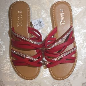 Rhinestone studded strappy slides